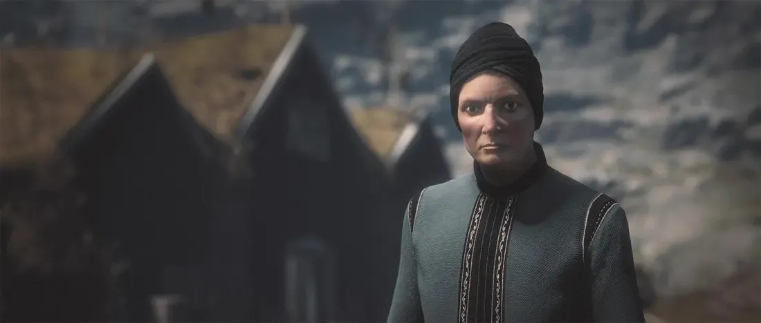 Brynhildur, the young Balance Keeper, among turf houses