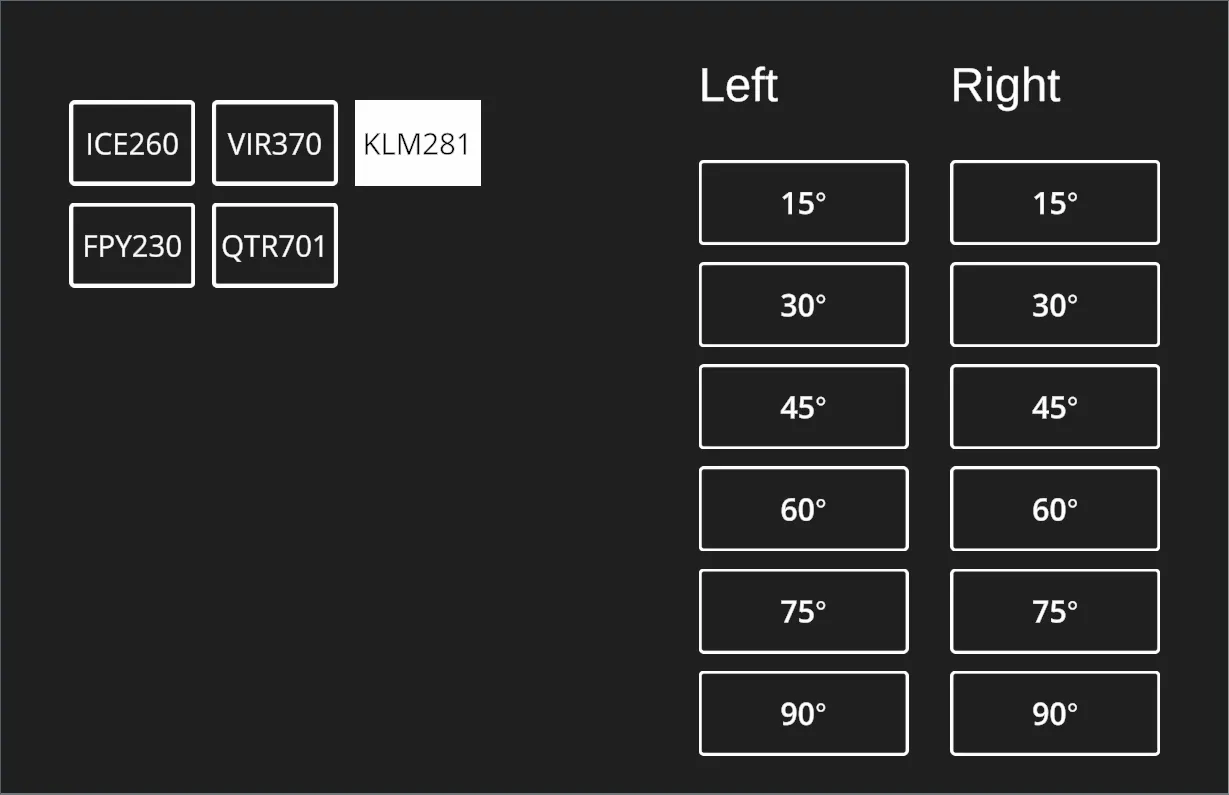 The control panel: selecting an aircraft and issuing course adjustments with pinch gestures